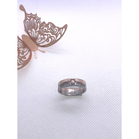 Size 9 Silver Yellow Gold Imitation Diamond Cubic Zirconia CZ Wedding Band Ring - Picture 2 of 9